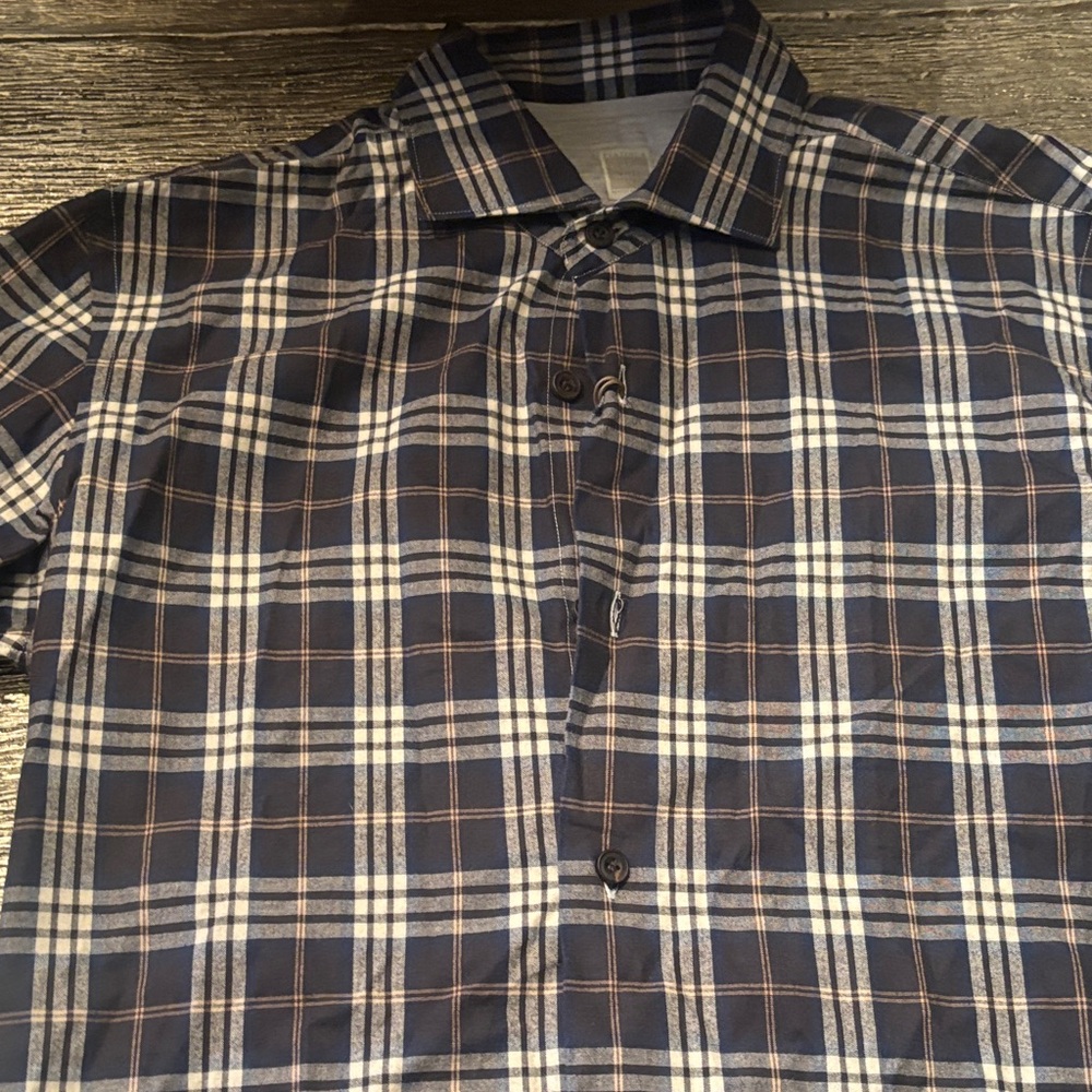 Eleventy Brand Men's Navy Plaid thin flannel Shirt
